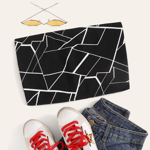 

Geometric Print Tube Top, Black