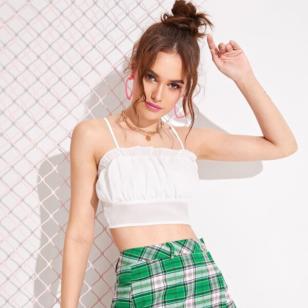 

Frill Trim Shirred Back Crop Cami Top