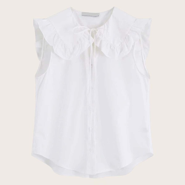 

Tie Neck Frill Trim Sleeveless Blouse