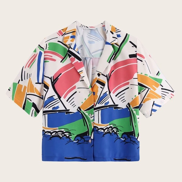 

Color-block Notched Neck Blouse