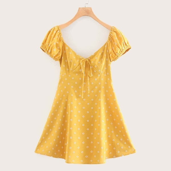 

Calico Print Knot Front Flare Dress
