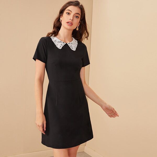

Contrast Peter Pan Collar A-line Dress, Black
