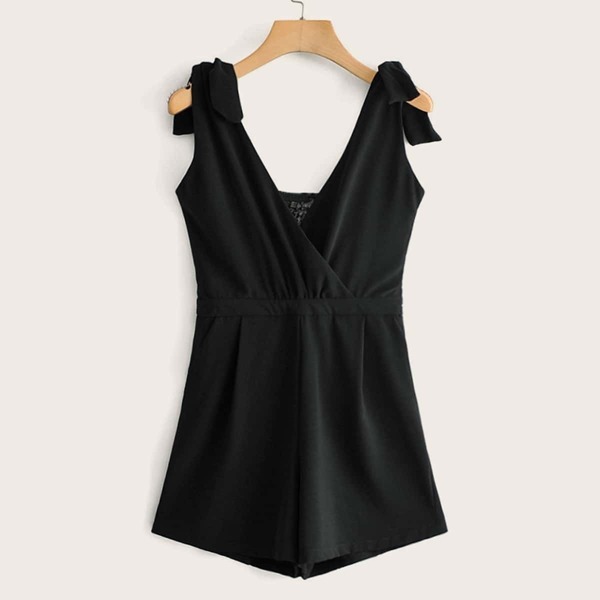 

Contrast Lace Knot Detail Surplice Front Romper