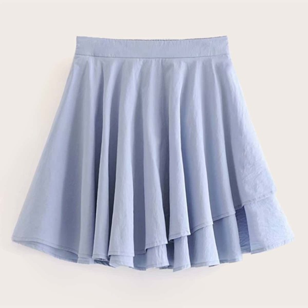 

Solid Tiered Hem Elastic Waist Skirt