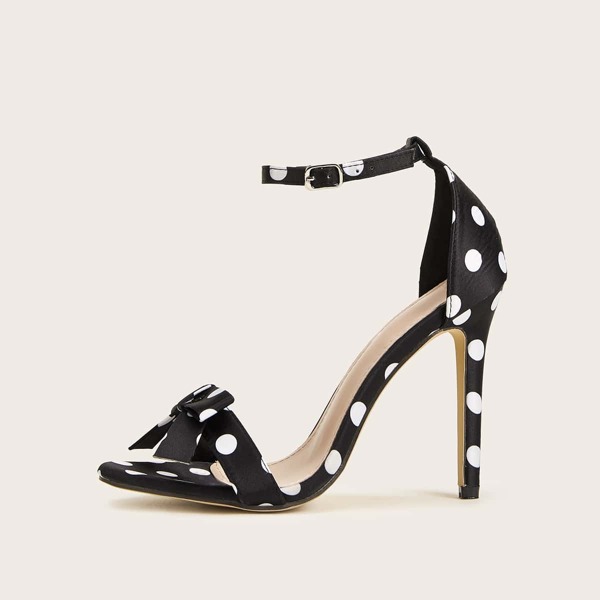 

Polka Dot Bow Decor Ankle Strap Heels