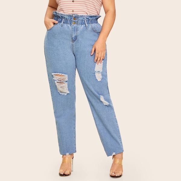 

Plus Raw Hem Ladder Distressed Jeans