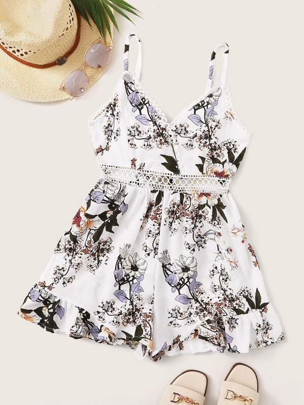 

Plus Floral Print Tie Back Cami Romper, Multicolor