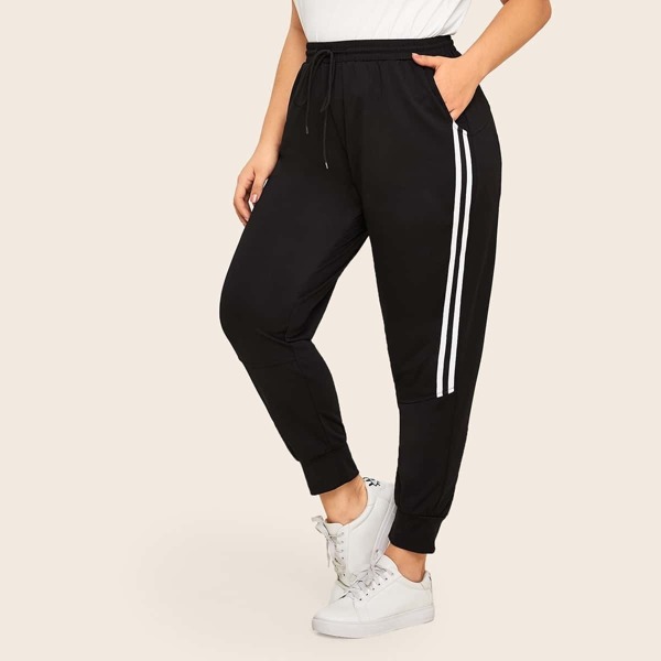 

Plus Drawstring Waist Side Striped Sweatpants