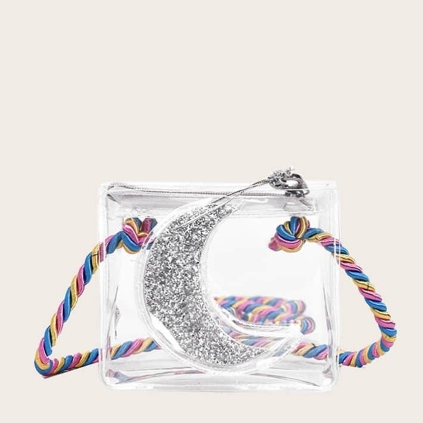

Girls Glitter Moon Clear Crossbody Bag, Multicolor