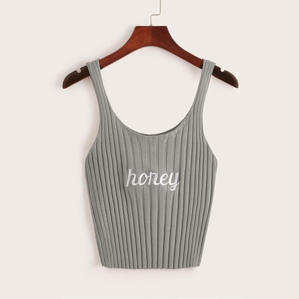 

Plus Embroidered Letter Rib-knit Top
