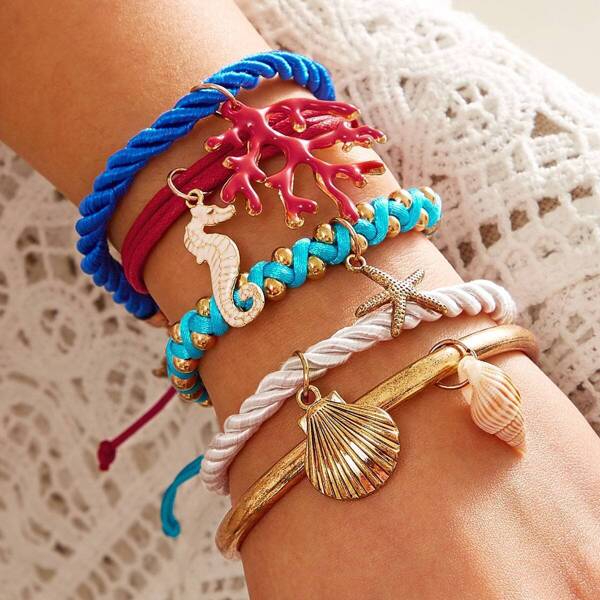 

Starfish & Shell Charm Bracelet 5pcs