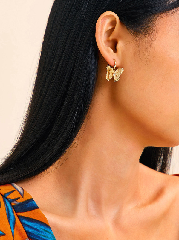 

Circle Butterfly Drop Earrings 1pair, Gold
