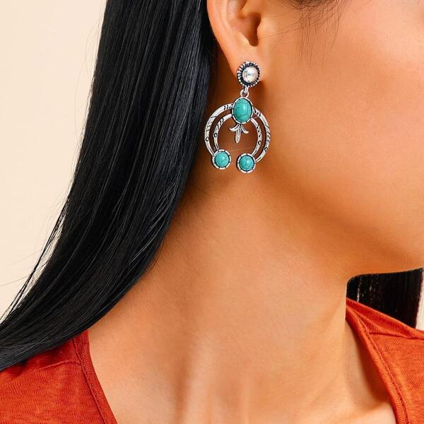 

Turquoise Decor Circle Drop Earrings 1pair