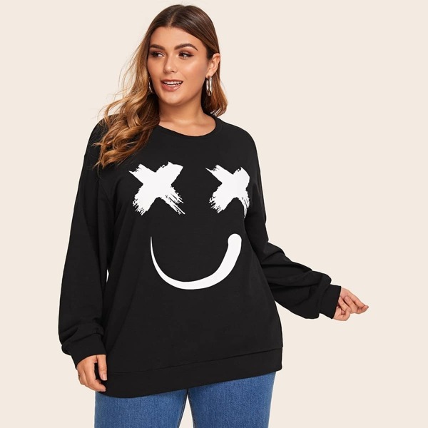 

Plus Graphic Print Sweatshirt, Black