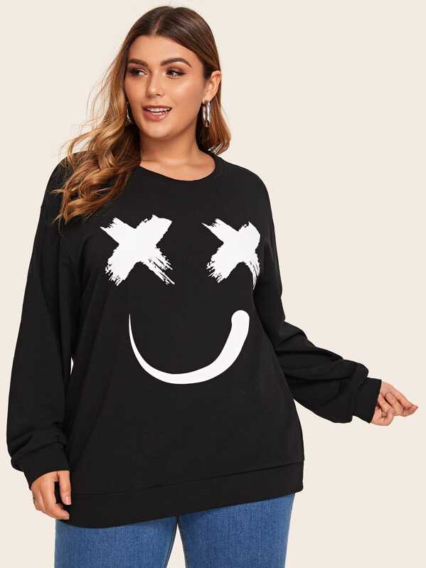 

Plus Graphic Print Sweatshirt, Black, Angelica