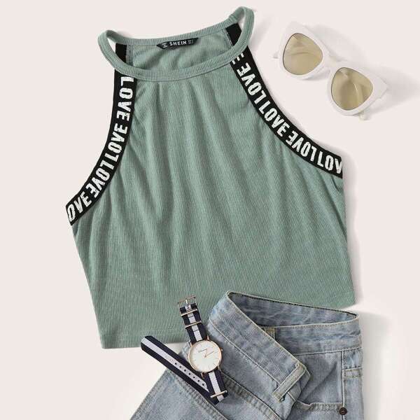 

Lettering Tape Side Halter Top