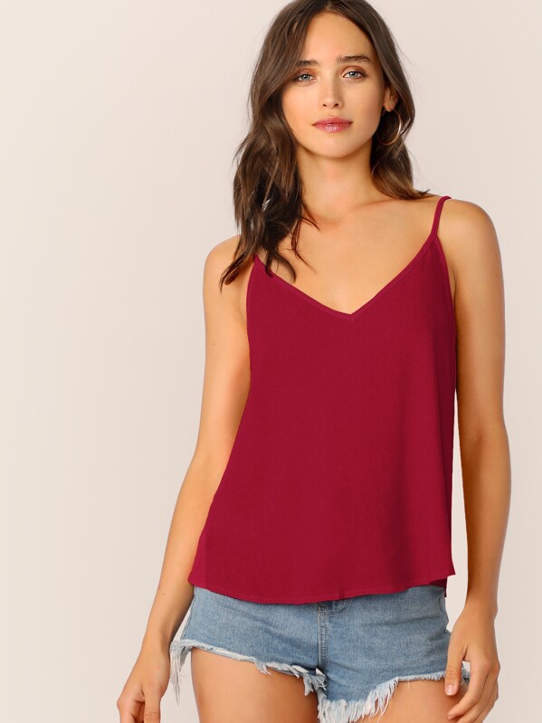 

Double V-neck Solid Cami Top, Burgundy, Carolina Sanchez