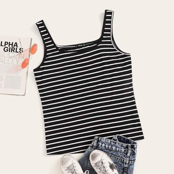 

Plus Striped Print Tank Top, Black