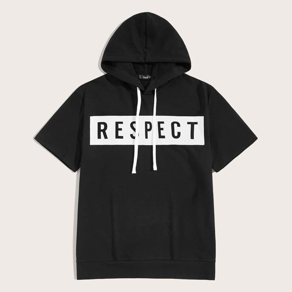 

Men Letter Print Short Sleeve Hoodie