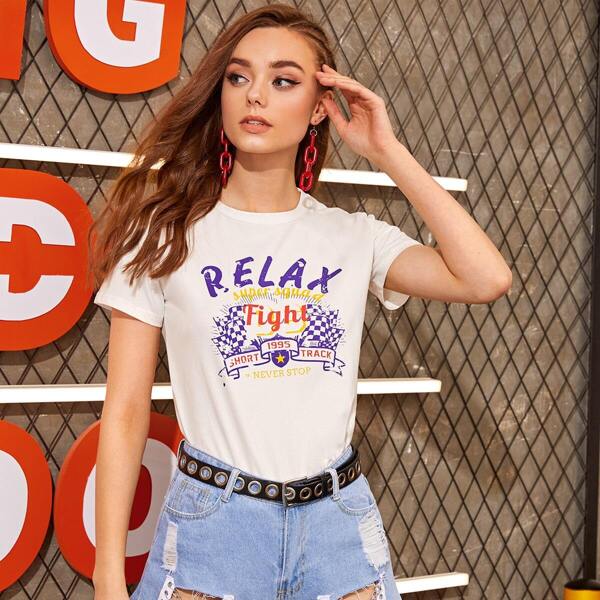 

Letter Print Short Sleeve Tee