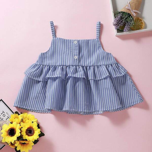 

Baby Girl Striped Ruffle Hem Cami Top