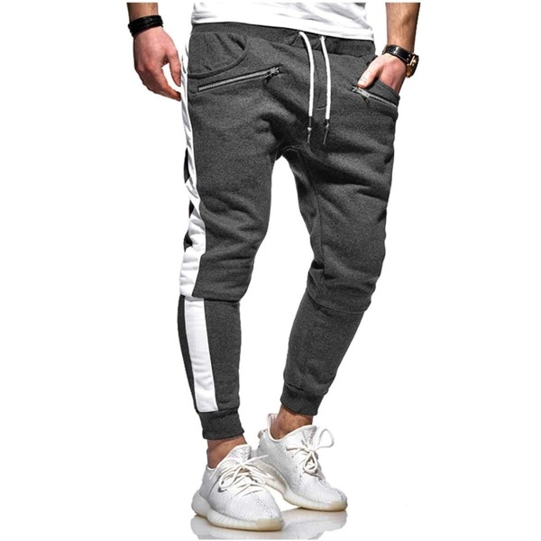 

Men Drawstring Zip Side Contrast Panel Pants
