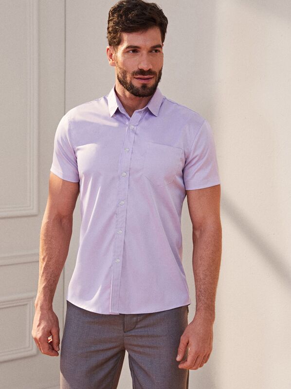 

Men Short Sleeve Solid Shirt, Purple, Roni Maion