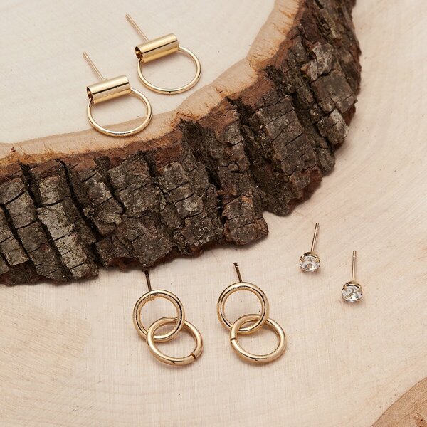 

Set Of Three Crystal Stud And Mini Hoop Earrings