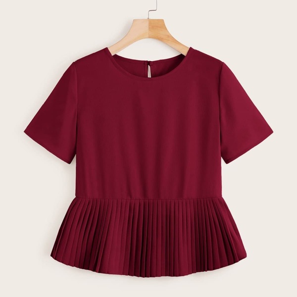 

Pleated Ruffle Hem Smock Blouse