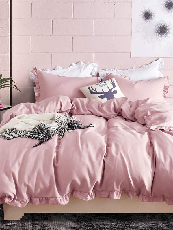 

Solid Color Ruffle Trim Sheet Set, Pink