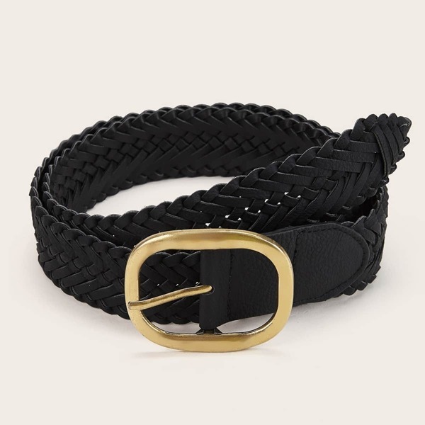 

Men Braided Square Buckle Belt, Black