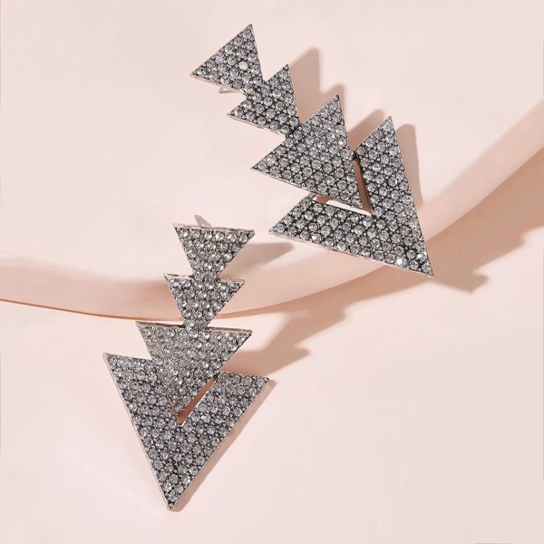 

Rhinestone Engraved Tiered Triangle Earrings 1pair