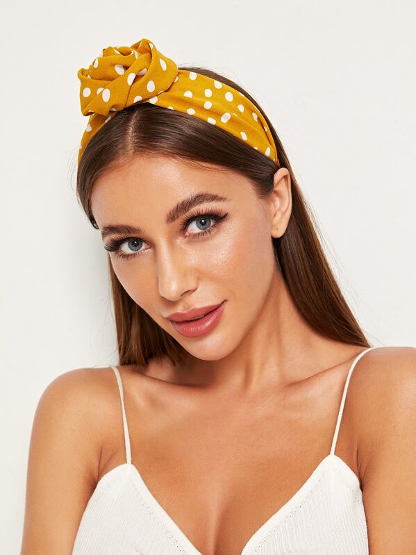 

Polka Dot Pattern Knot Decor Headband, Yellow