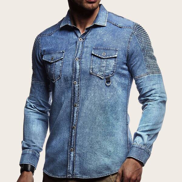 

Men Button Front Dual Pocket Denim Shirt