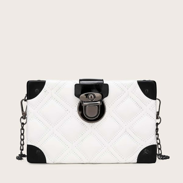 

Two Tone Push Lock Structured Box Bag