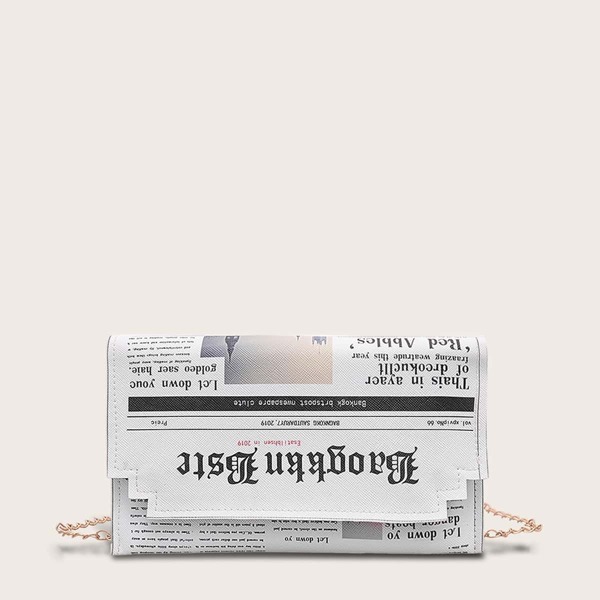 

Letter Print Flap Chain Bag, Multicolor