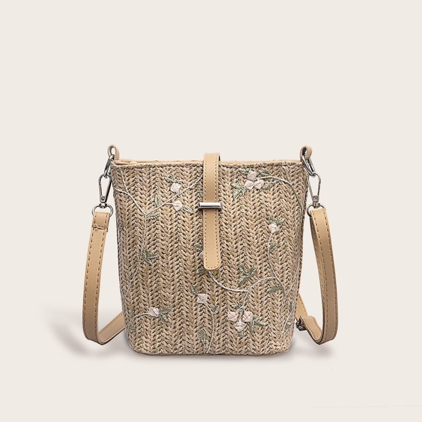 

Floral Embroidered Woven Crossbody Bag