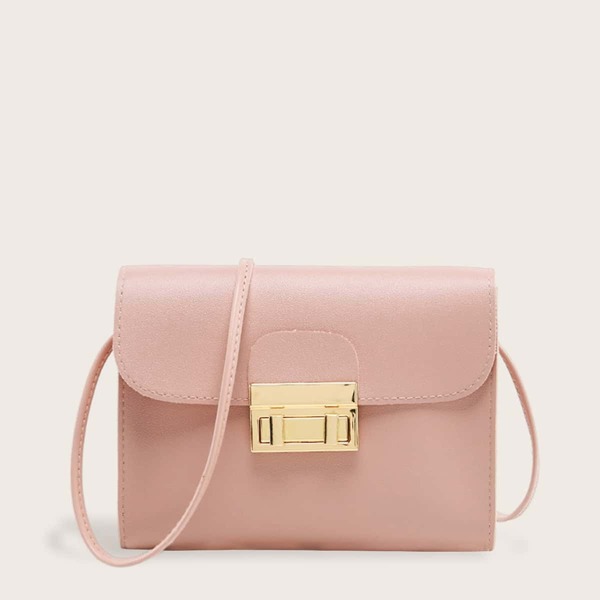 

Metal Detail Flap Crossbody Bag, Baby pink