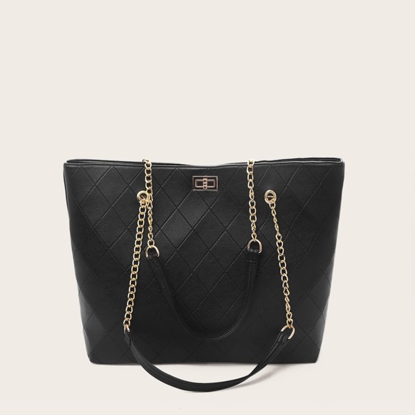 

Quilted Detail Chain Tote Bag