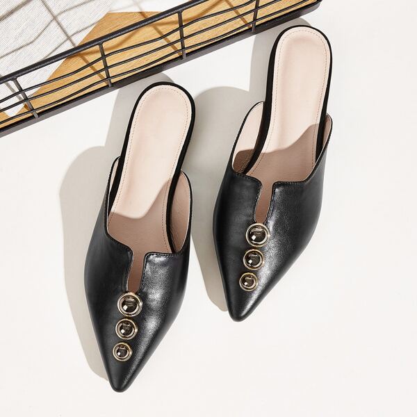 

Point Toe Beaded Decor Flat Mules