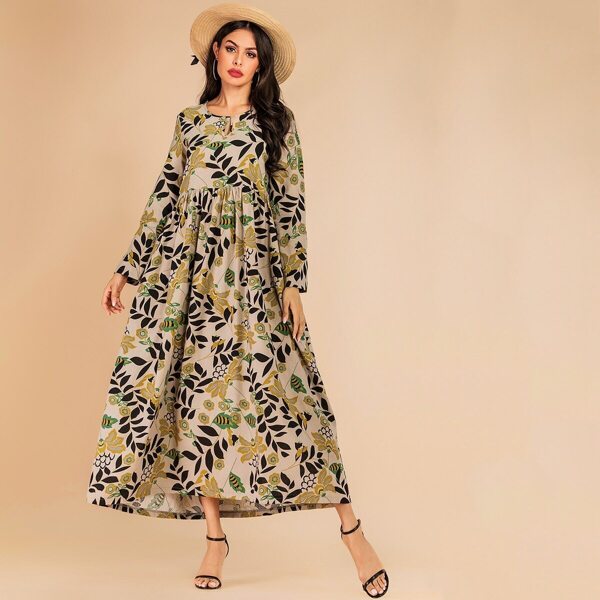 

Ruffle Hem Allover Floral Print Longline Dress