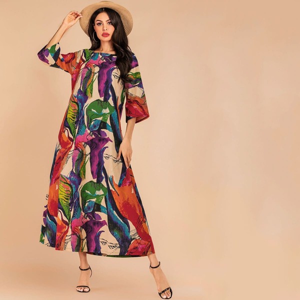 

Leaf Print Longline Dress, Multicolor