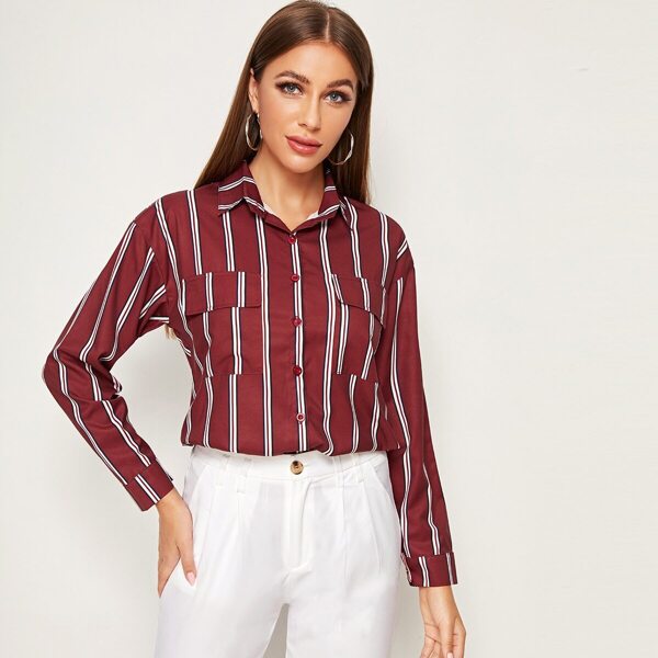 

Stripe Button Front Blouse, Burgundy
