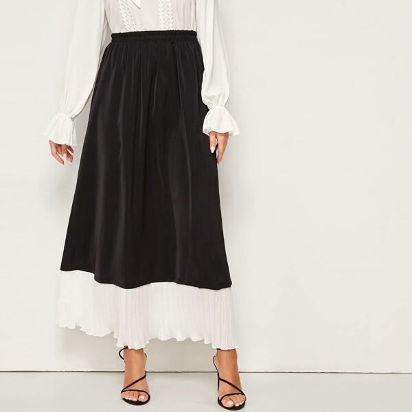 

Pleated Ruffle Contrast Color Block Skirt