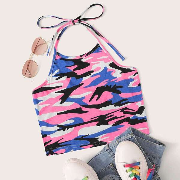 

Camo Print Crop Halter Top