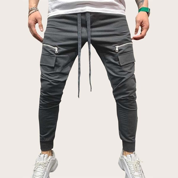 

Men Pocket Side Drawstring Waist Sweatpants, Grey