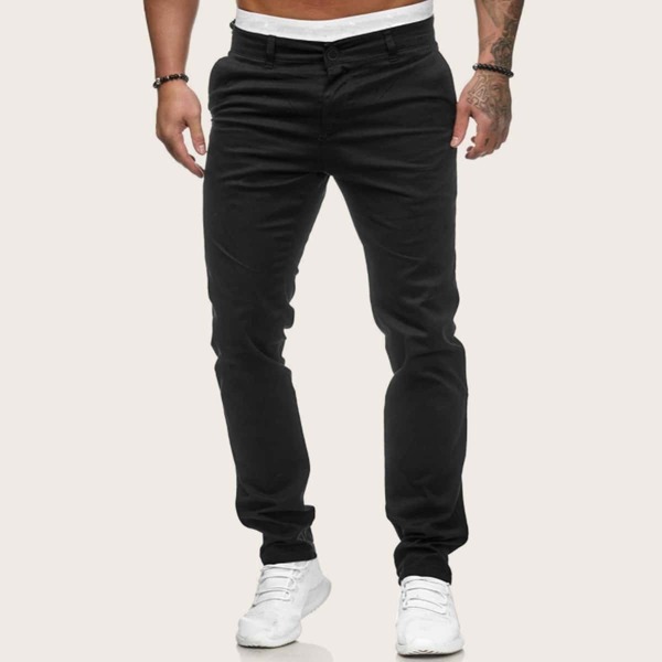 

Men Straight Leg Solid Pants, Black