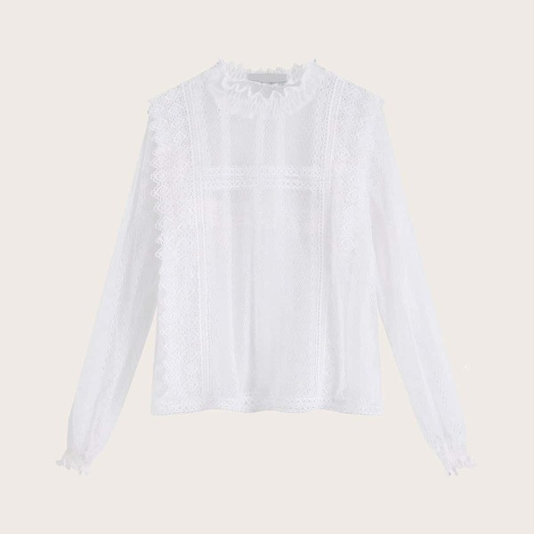 

Frill Neck Lone Sleeve Lace Blouse