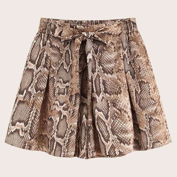 

Tie Front Snakeskin Print Shorts