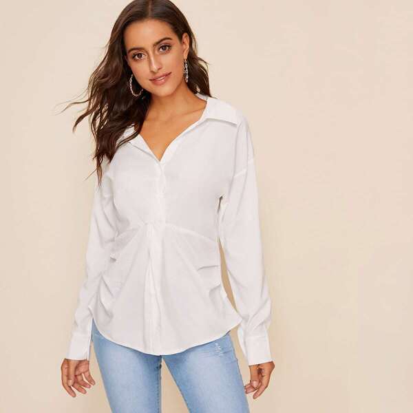 

Gathered Waist Plicated Solid Blouse